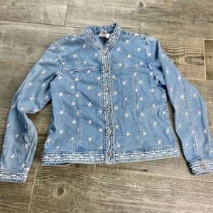 Gorgeous Coldwater Creek Denim Jean Jacket Embroidered Detail Size Small